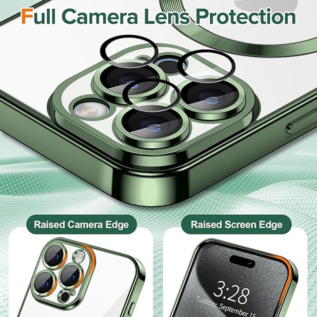 Husa pentru iPhone 15 Pro cu MagSafe si protectie pentru lentile anti-shock 1.5 mm - deep green