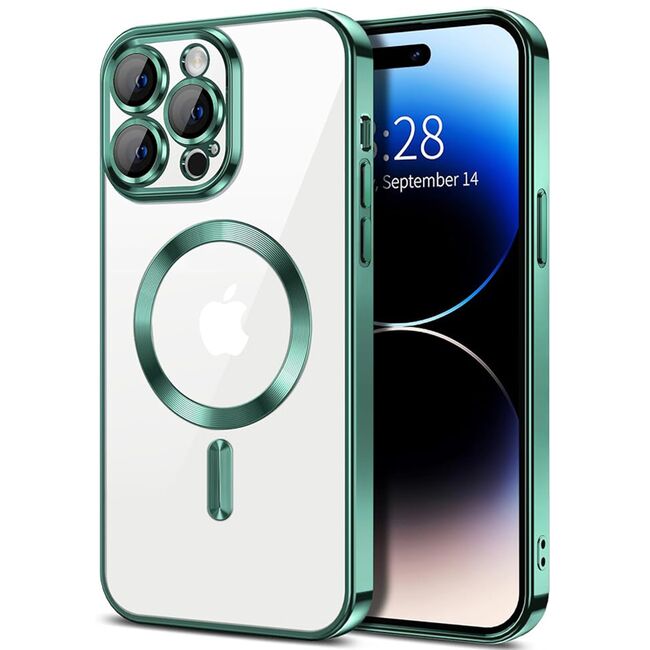 Husa pentru iPhone 15 Pro cu MagSafe si protectie pentru lentile anti-shock 1.5 mm - light green