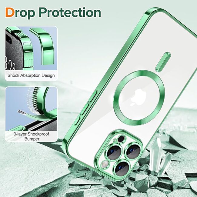 Husa pentru iPhone 15 Pro cu MagSafe si protectie pentru lentile anti-shock 1.5 mm - light green