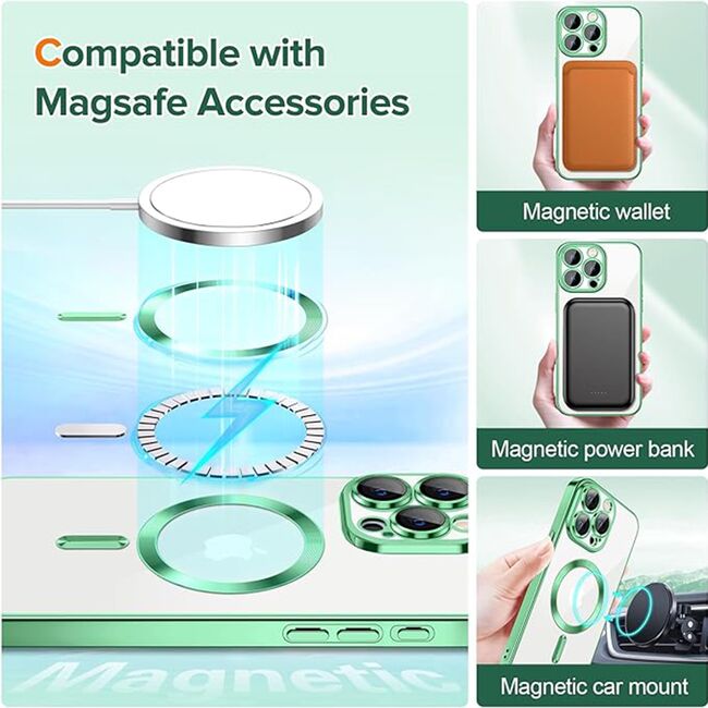 Husa pentru iPhone 15 Pro cu MagSafe si protectie pentru lentile anti-shock 1.5 mm - light green