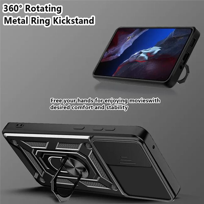 Husa pentru Google Pixel 8a Ring Armor Kickstand Tough Rugged Cover cu protectie camera, negru
