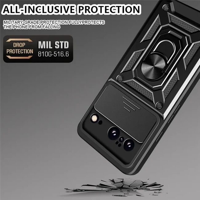 Husa pentru Google Pixel 8a Ring Armor Kickstand Tough Rugged Cover cu protectie camera, negru