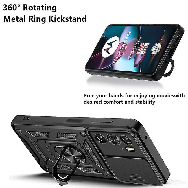 Husa pentru Motorola Edge 30 Pro cu inel Ring Armor Kickstand Tough Rugged, negru