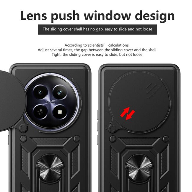 Husa pentru REALME 12+ cu inel Ring Armor Kickstand Tough, protectie camera, negru