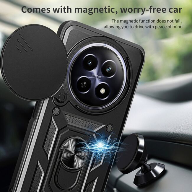 Husa pentru REALME 12+ cu inel Ring Armor Kickstand Tough, protectie camera, negru