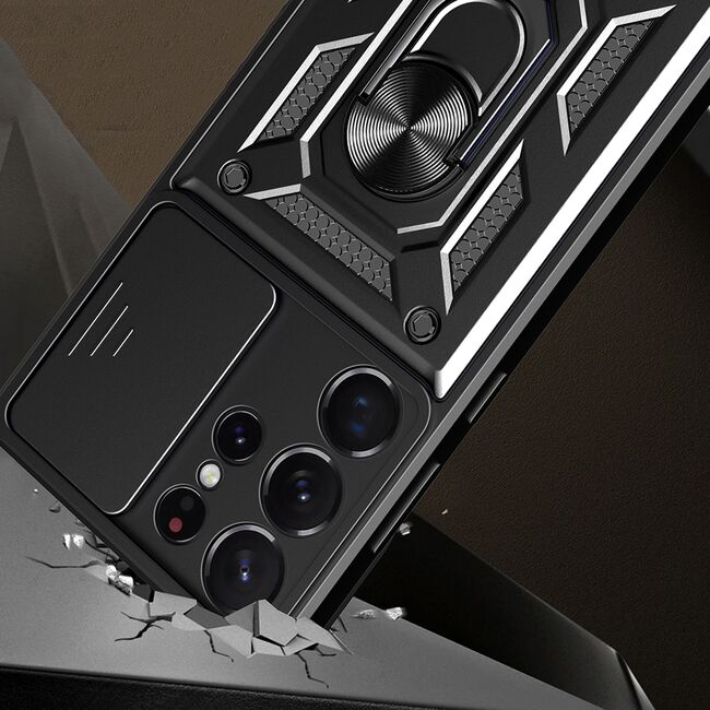 Husa pentru Samsung Galaxy S23 Ultra cu inel Ring Armor Kickstand Tough, protectie camera, albastru