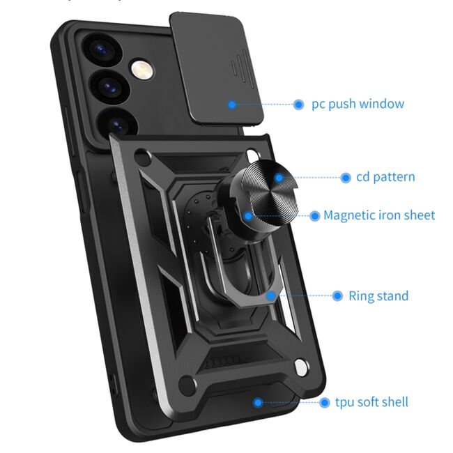 Husa pentru  Samsung Galaxy S24+ Plus Ring Armor Kickstand Tough Rugged Cover cu protectie camera, albastru