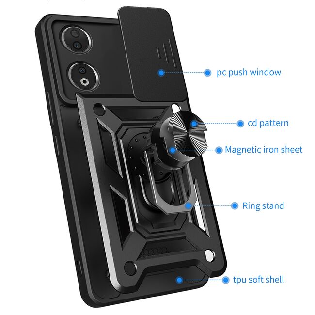 Husa pentru Honor 90 Ring Armor Kickstand Tough Rugged Cover cu protectie camera, verde