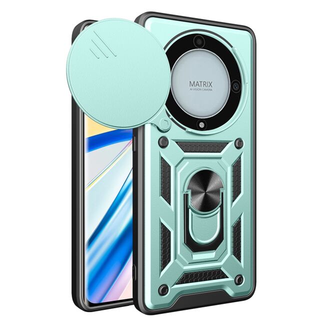 Husa pentru Honor Magic 5 Lite Ring Armor Kickstand Tough Rugged Cover cu protectie camera, verde