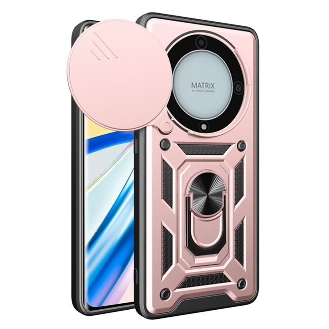 Husa pentru Honor Magic 5 Lite Ring Armor Kickstand Tough Rugged Cover cu protectie camera, rose gold