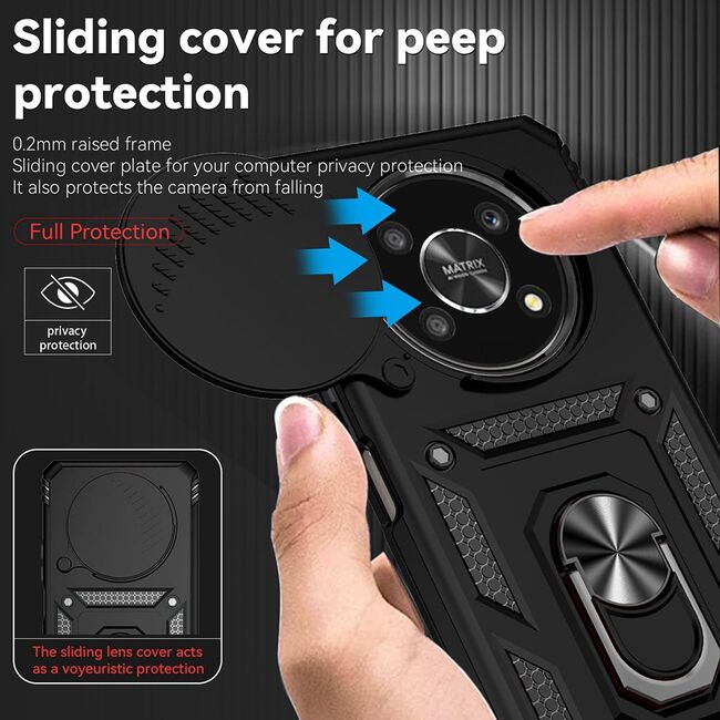 Husa pentru Honor Magic 5 Lite Ring Armor Kickstand Tough Rugged Cover cu protectie camera, rose gold