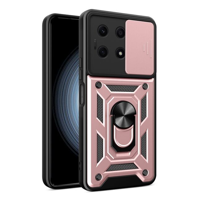 Husa pentru Honor X8a Ring Armor Kickstand Tough Rugged Cover cu protectie camera, rose gold