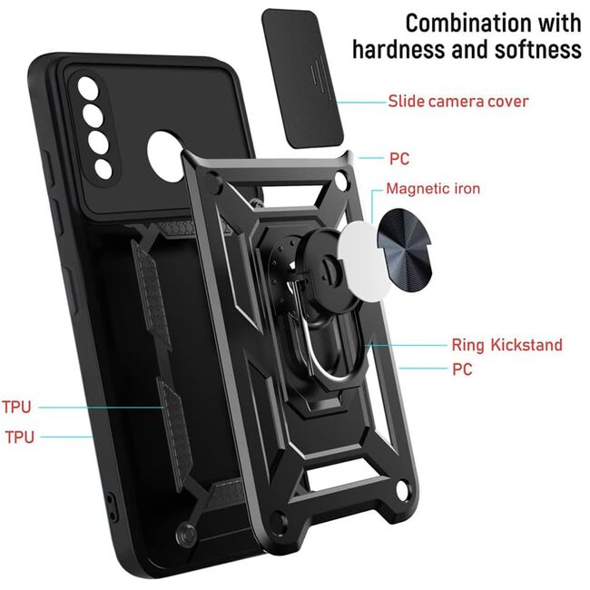 Husa pentru Huawei P30 Lite Armor Kickstand Tough Rugged Cover cu protectie camera, rose gold