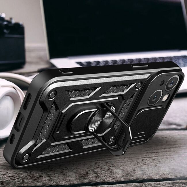 Husa pentru iPhone 15 cu inel Ring Armor Kickstand Tough Rugged, rose gold