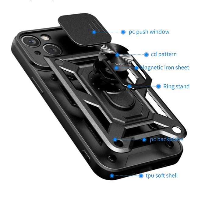 Husa pentru iPhone 15 Plus cu inel Ring Armor Kickstand Tough Rugged, verde