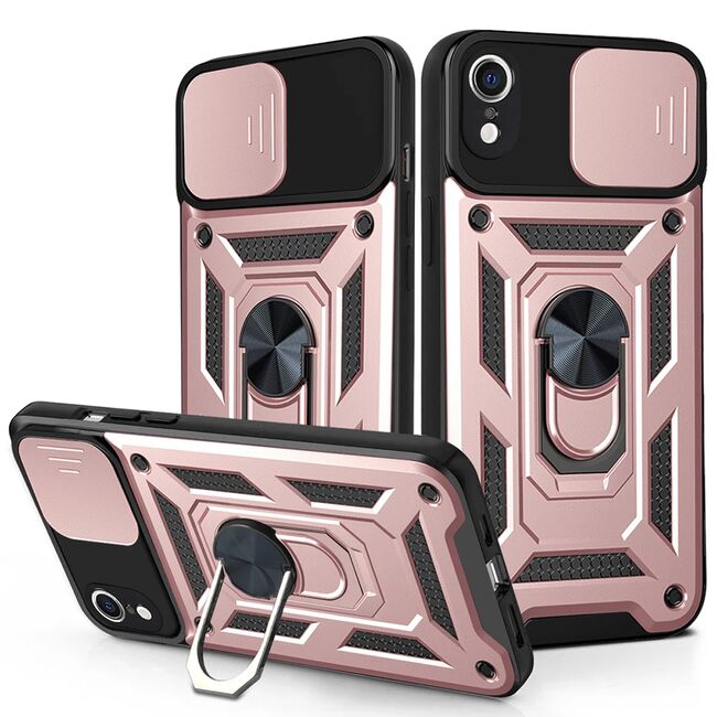 Husa pentru iPhone XR cu inel Ring Armor Kickstand Tough Rugged, rose gold