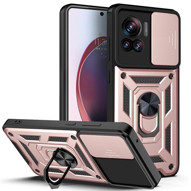 Husa pentru Motorola Edge 30 Ultra cu inel Ring Armor Kickstand Tough Rugged, rose gold