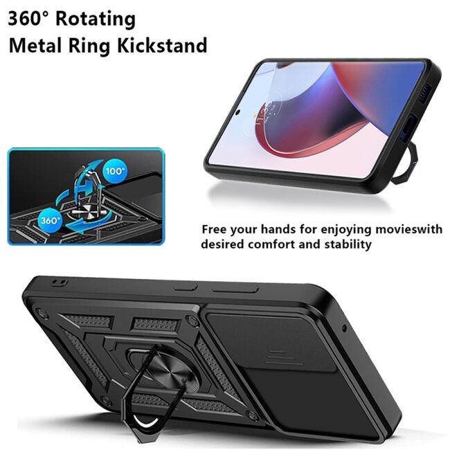 Husa pentru Motorola Edge 30 Ultra cu inel Ring Armor Kickstand Tough Rugged, rose gold