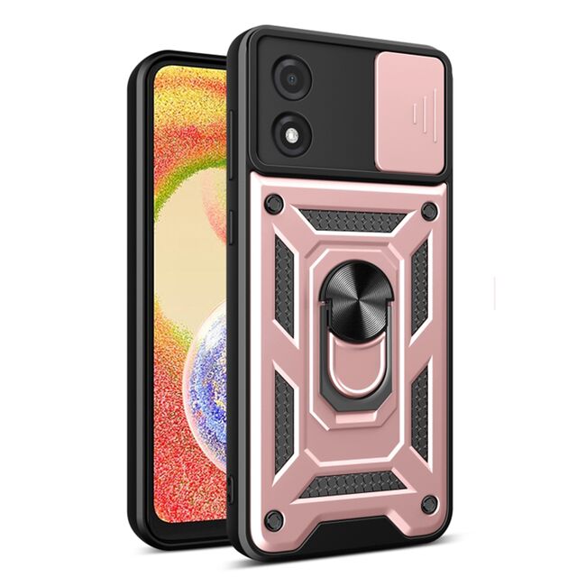 Husa pentru Motorola Moto E13 cu inel Ring Armor Kickstand Tough, protectie camera, rose gold