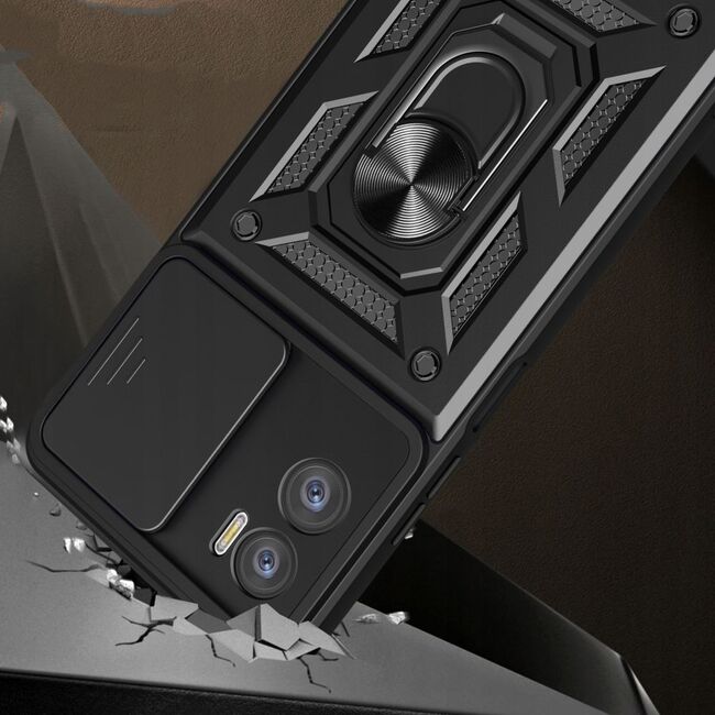 Husa Motorola Moto E22, E22i cu inel Ring Armor Kickstand Tough, protectie camera rose gold