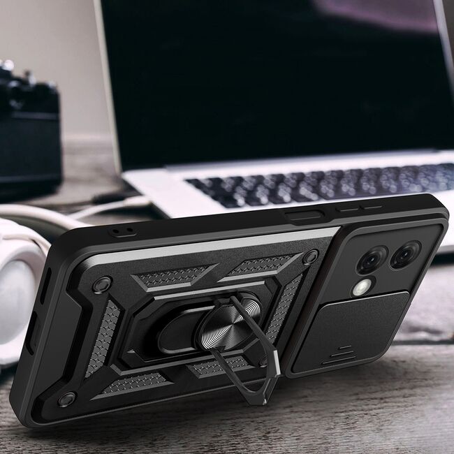 Husa pentru Motorola Moto G84 Ring Armor Kickstand Tough, protectie camera, verde