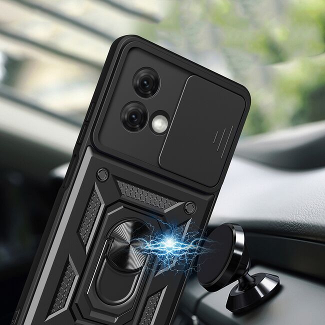 Husa pentru Motorola Moto G84 Ring Armor Kickstand Tough, protectie camera, verde