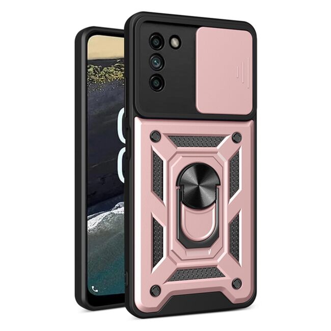 Husa pentru Nokia G21 / G11 Ring Armor Kickstand Tough, protectie camera, rose gold