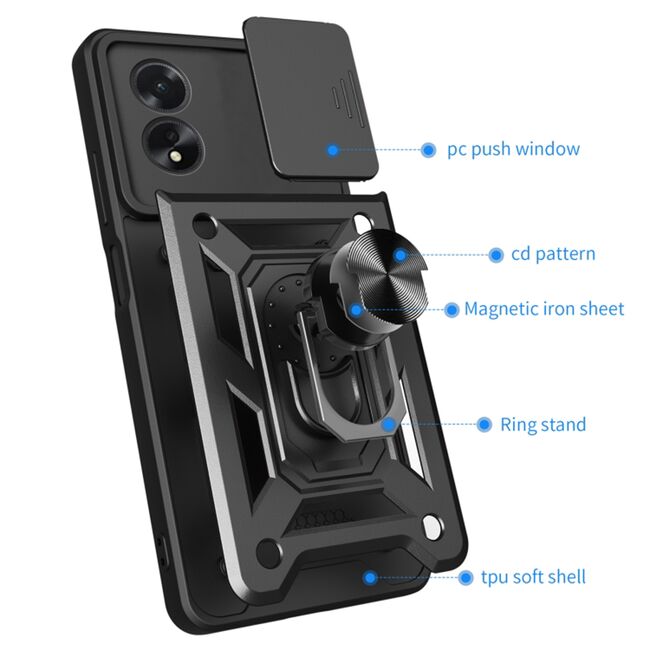 Husa pentru Oppo A18 / A38 cu inel Ring Armor Kickstand Tough, protectie camera, rose gold