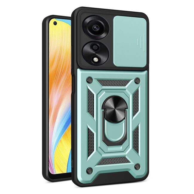 Husa pentru Oppo A78 4G cu inel Ring Armor Kickstand Tough, protectie camera, verde