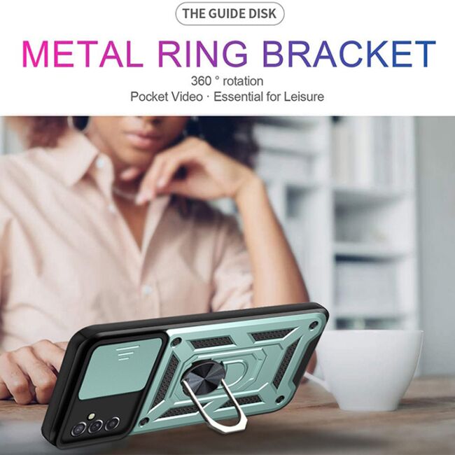 Husa pentru Samsung Galaxy A13 5G / A04s cu inel Ring Armor Kickstand Tough, protectie camera, verde