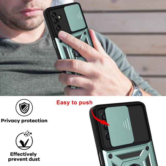 Husa pentru Samsung Galaxy A13 5G / A04s cu inel Ring Armor Kickstand Tough, protectie camera, verde