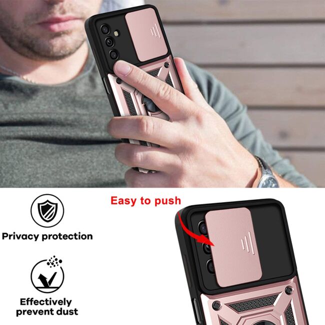 Husa pentru Samsung Galaxy A13 5G / A04s cu inel Ring Armor Kickstand Tough, protectie camera, rose gold