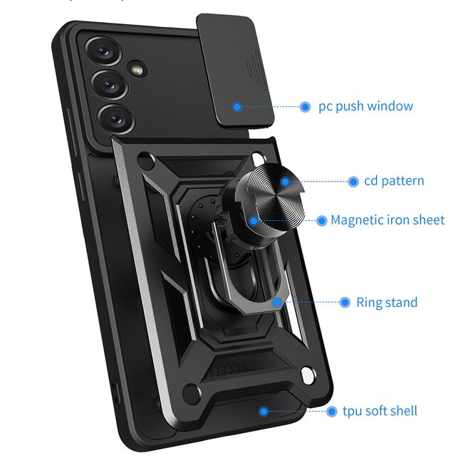 Husa pentru Samsung Galaxy A14 cu inel Ring Armor Kickstand Tough, protectie camera, verde