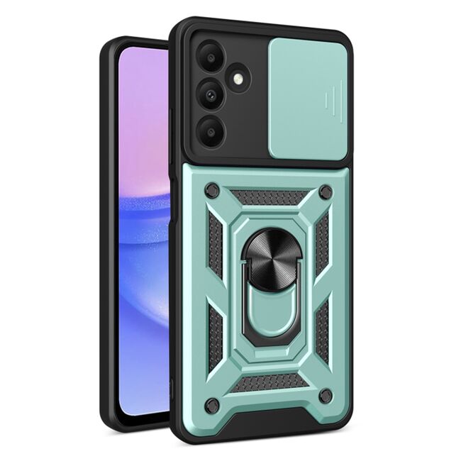 Husa pentru  Samsung Galaxy A15 Ring Armor Kickstand Tough Rugged Cover cu protectie camera, verde