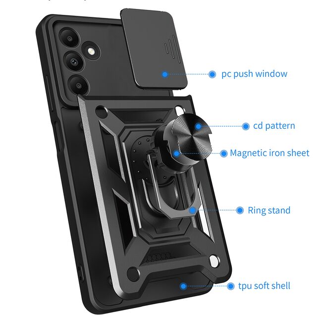 Husa pentru  Samsung Galaxy A15 Ring Armor Kickstand Tough Rugged Cover cu protectie camera, verde