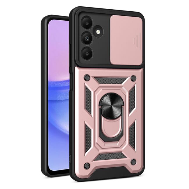 Husa pentru  Samsung Galaxy A15 Ring Armor Kickstand Tough Rugged Cover cu protectie camera, rose gold