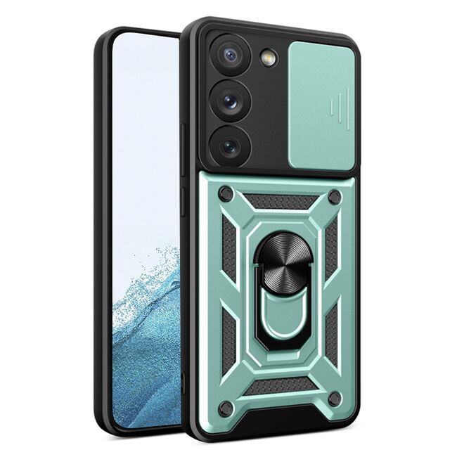 Husa pentru Samsung Galaxy S22 cu inel Ring Armor Kickstand Tough, protectie camera, verde