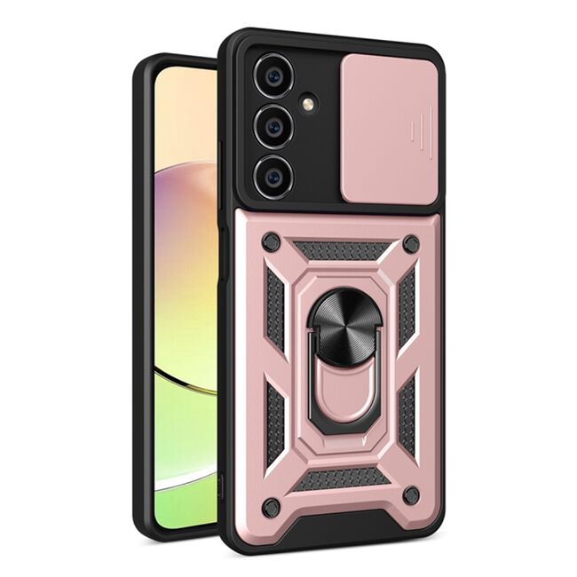 Husa pentru  Samsung Galaxy S23 FE Ring Armor Kickstand Tough Rugged Cover cu protectie camera, rose gold