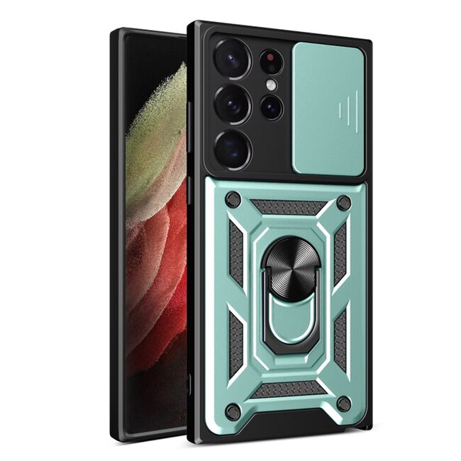 Husa pentru Samsung Galaxy S23 Ultra cu inel Ring Armor Kickstand Tough, protectie camera, verde