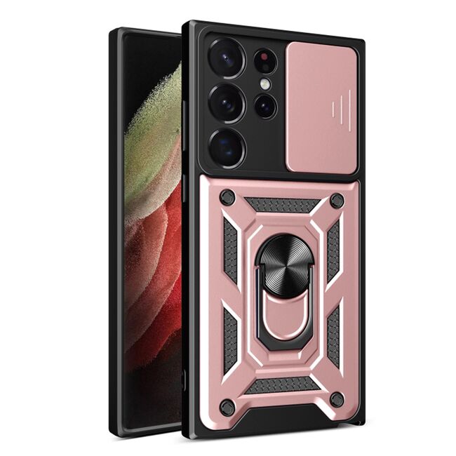 Husa pentru Samsung Galaxy S23 Ultra cu inel Ring Armor Kickstand Tough, protectie camera, rose gold