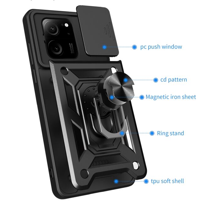 Husa pentru  Xiaomi 13T, 13T Pro Ring Armor Kickstand Tough Rugged Cover cu protectie camera, verde