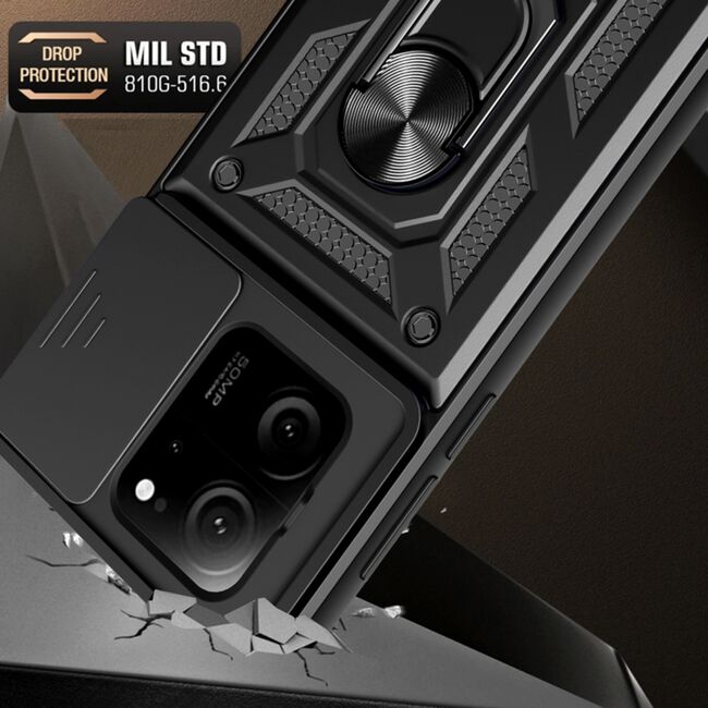 Husa pentru  Xiaomi 13T, 13T Pro Ring Armor Kickstand Tough Rugged Cover cu protectie camera, roz