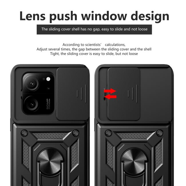 Husa pentru  Xiaomi 13T, 13T Pro Ring Armor Kickstand Tough Rugged Cover cu protectie camera, roz
