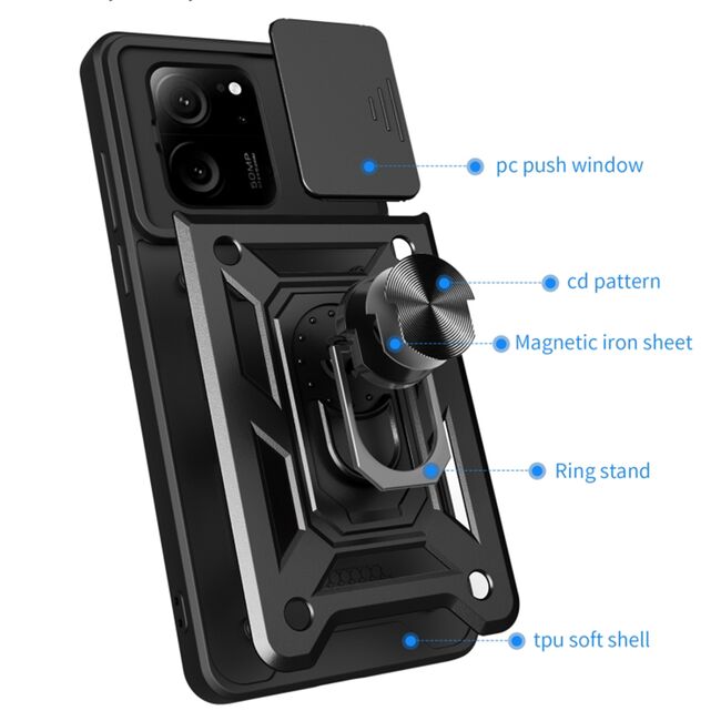 Husa pentru  Xiaomi 13T, 13T Pro Ring Armor Kickstand Tough Rugged Cover cu protectie camera, roz