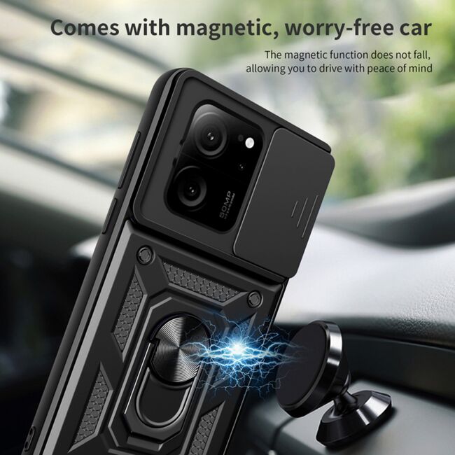 Husa pentru  Xiaomi 13T, 13T Pro Ring Armor Kickstand Tough Rugged Cover cu protectie camera, roz