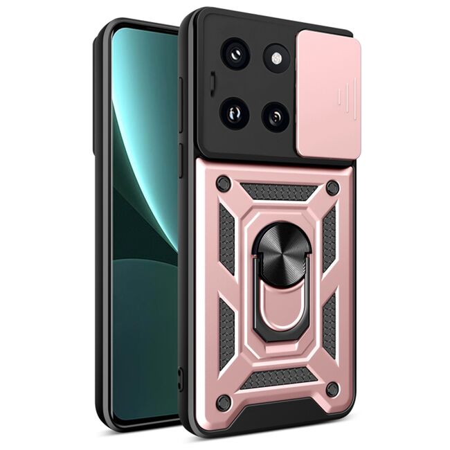 Husa pentru Xiaomi 14 cu inel Ring Armor Kickstand Tough, protectie camera, rose gold