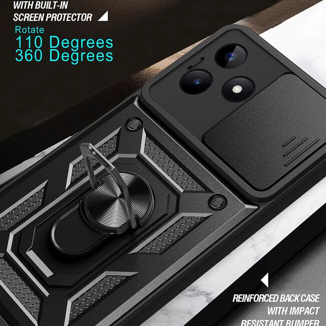 Husa pentru Xiaomi 14 cu inel Ring Armor Kickstand Tough, protectie camera, rose gold