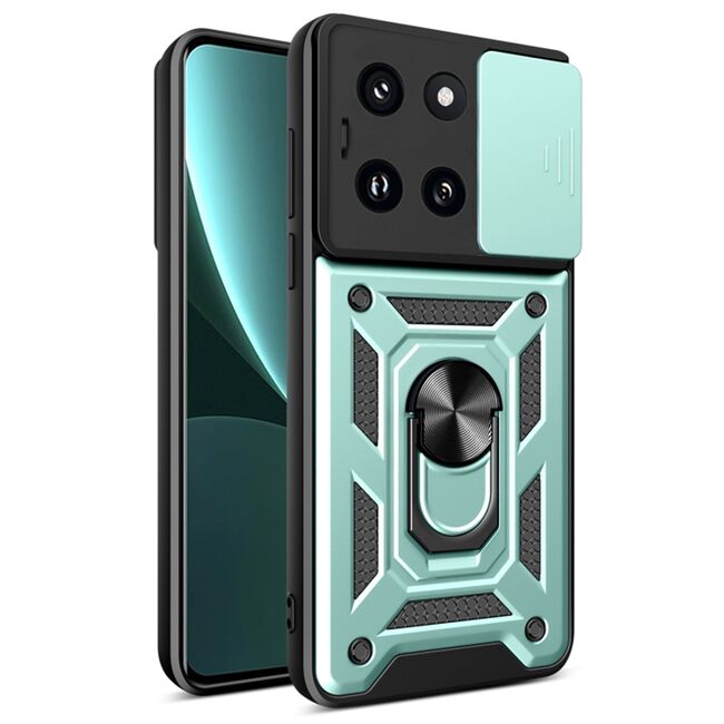 Husa pentru Xiaomi 14 Pro cu inel Ring Armor Kickstand Tough, protectie camera, verde