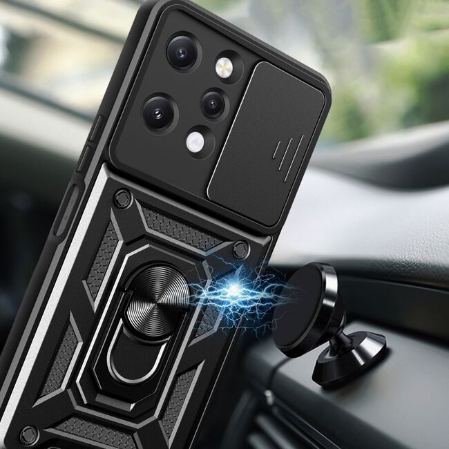 Husa pentru Xiaomi Redmi 12 5G, 4G cu inel Ring Armor Kickstand Tough, protectie camera, verde