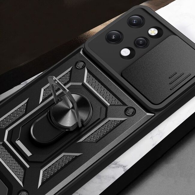 Husa pentru Xiaomi Redmi 12 5G, 4G cu inel Ring Armor Kickstand Tough, protectie camera, verde